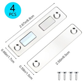 Magnetic Door Catch,Cabinet Door Magnetic Catch Heavy Duty, 4Pack Magnets Door Closer, Screw on Magnet Closet Door Catch, Double Drawer Magnets Latch for Wardrobe Cabinets Closing