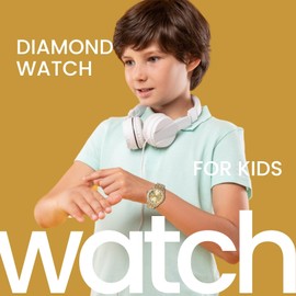Genkigold Gold Diamond Watch for Teen Boys - 43mm Roman Numerals Round Dial - 18K Real Gold Plated 8" Strap - Includes Adjuster Tool