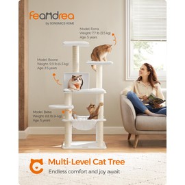 Feandrea Cat Tree, 54.3-Inch Modern Cat Tower for Indoor Cats, Multi-Level Cat Condo, Ultra-Soft Plush, Scratching Posts, Hammock, Removable, Washable Cushions, Misty Gray UPCT164G02