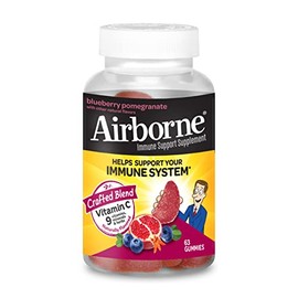 Airborne 750mg Vitamin C Gummies for Adults, Immune Support Supplement with Powerful Antioxidants Vitamins A C & E - 63 Gummies, Blueberry Pomegranate