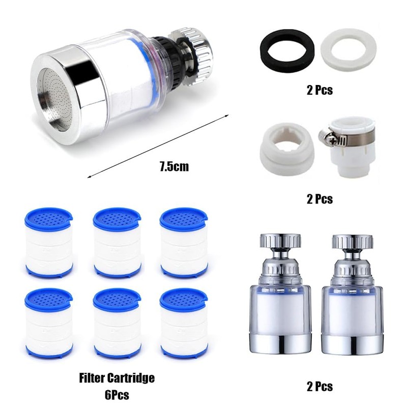 LOMUG Tap Filter, 360° Water Filter Tap with 6 Pieces