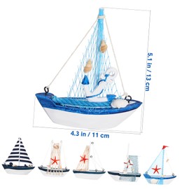 Garneck Set of 6 Mini Wooden Sailing Ship Decoration - Table Decoration in Nautical Style for Living Room - Office and Shop Window Small Boats as Decoration for Everyone