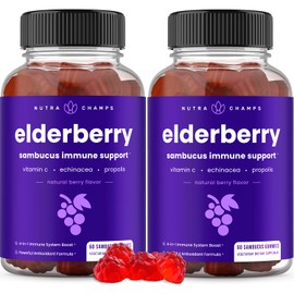 NutraChamps NutraChamps Elderberry Gummies, Sambucus Elderberry Gummies for Adults & Kids, Vitamin C, Propolis & Echinacea, Max Strength Immune Support Gummies, Natural Berry Flavor, 120 Gummies (Pack of 2)