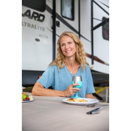 Camco Life is Better at The Campsite Wine Tumbler | Heavy Duty Double Wall Vacuum Insulation | Crafted of 18/8 Stainless Steel | Features Removable Light Blue Stems | 2-Pk, 8-oz/Each (53484)