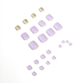 Bufenia 24 Pieces Purple Square Toe Nails Press On Toe Nails Glitter Fake Toenails Acrylic Full Cover False Nails for Women and Girls