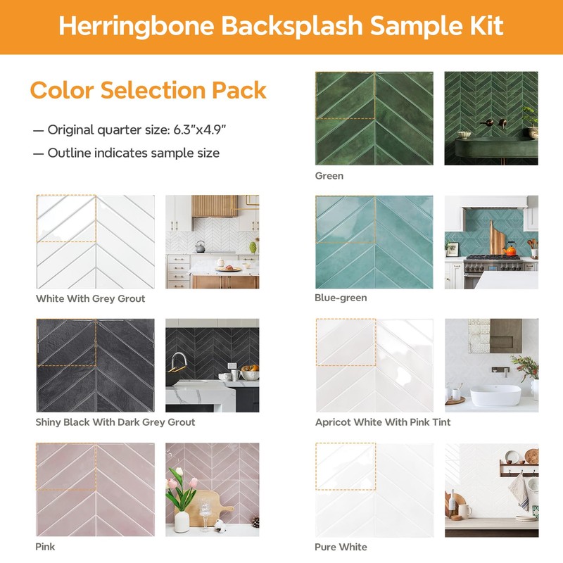 STICKGOO Sample Kit Thicker Herringbone Peel and Stick Backsplash, 6.3”×4.9”