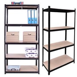 AUTOFU 5-Tier Utility Shelves, Garage Shelving Unit, Metal Storage Shelves, Adjustable Storage Racks, Heavy Duty Shed Shelf, Kitchen Racking - Black, 70" x 35" x 16"