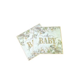 TUIC 40Pcs Eucalyptus Leaf Hey Baby Sage Greenery Napkin for Shower, Disposable Green Gold Foil Eucalyptus Leaf Theme Paper Napkin for Shower Birthday Party Decorations,6.5 In, GGX-2402377