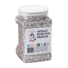 Sweet Eva’s METALLIC SILVER STAR SPRINKLES, Dairy-Free,Gluten-Free,Egg-Free,Soy-Free,Nuts-Free,Vegan,Kosher,Jimmies,Cupcakes,Cookies,Cakes,Decorating,Baking,Topper,Bulk Candy,Large, Large, 1.5 Pound