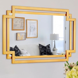 Autdot 28" X 40" Large Wall Mirror for Living Room Decor, Gold Decorative Mirror with Irregular and Rectangular Metal Frame, Entryway Mirror Vertical or Horizontal Hanging