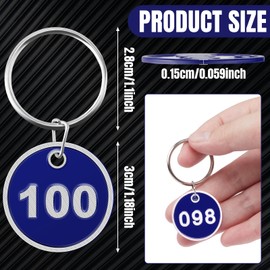 Tandefio 1-100 Numbered Key Tags Round ID Aluminum Alloy Metal Number Tags Marking Hang Luggage Labels with Rings for Dormitory Key Chain Box Cabinet Lockers(Blue)