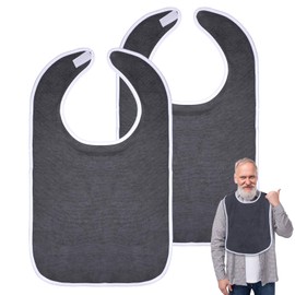 Gtziqa 2 Pack Adult Bibs, Black Reusable Cloth Bibs for Men and Women, Adjustable Eating Cloth Waterproof Washable Dining Clothing Protectors for Adults, Disabled, Senior, 30 x 18 Inch