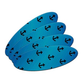 Ahoy Nautical Boat Theme Blue Double-Sided Oval Nail File Emery Board Set 4 Pack