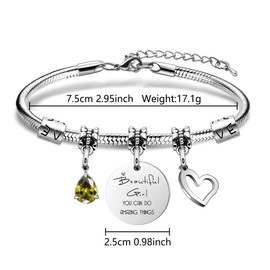 Lunestral Women Girl's Jewellery -Beautiful Girl, You Can Do Amazing Things- Birthstone Charm Bracelets Insprational Jewellery Motivational Birthday Graduation Christmas Gifts for Her (Aug-Peridot)