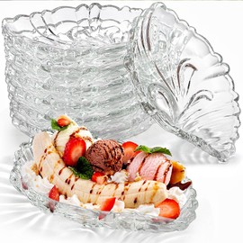 Tlence 7 Pack Banana Split Dish, 6 OZ Glass Ice Cream Sundae Bowls, Mini Conch Dessert Serving Plates, Stackable Vintage Clear Yogurt Salad Boats Set for Fruit Snack Brownies, Dishwasher Safe
