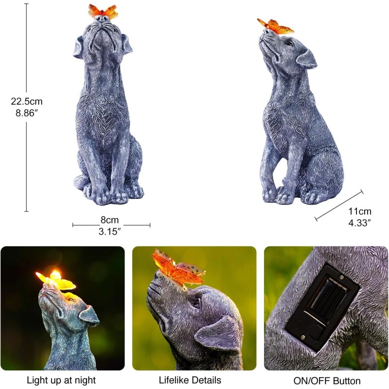 Goodeco Dog Statue with Solar Butterfly - Ideal Gifts for