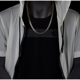 Steel Curb Chain Miami Cuban Chain Necklace, Silver Gold Two-tone, Satin Polished, for Man, 8mm Wide(CA)