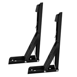 Folding Shelf Brackets Wall Mounted Heavy Duty Folding Triangle Space Saving 2 Pack (Black, 10 Inch)