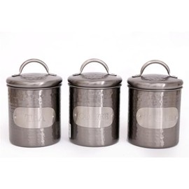 Grey Hammered Metal Tea Coffee Sugar Storage Canister Set