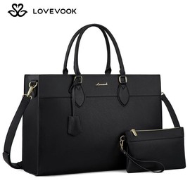 LOVEVOOK Christmas Laptop Tote Bag，with Fashionable Texture and Waterproof Leather,Modern Minimalist Design, Perfect for Daily Use by Doctors, Nurses, Teachers, and Professional Women for Travel and Commuting, Gift for Christmas - Color: Black, size: 15.