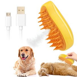 Cat Steamy Brush, Katzenbürste mit Dampf 3-In-1, Dampfbürste Brush Katze Tierhaarbürste Fellbürste Katzen Massagebürste Beseitigen Sie Fliegende Haare für Katze und Hund (Gelb)