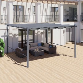 Aoodor 10x13 Ft Pergola Replacement Canopy- Retractable Sun Shade Cover with Water-Resistant & UPF 50+ UV Blocking for Outdoor Patio, Grey