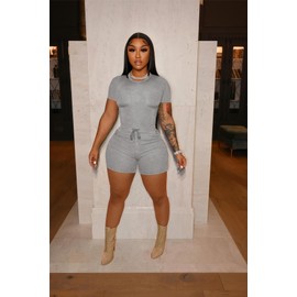 HBQ Womens Two Piece Outfits Summer TrackSuits Crop Tops Biker Short Workout Jogger Sets Grey 2XL