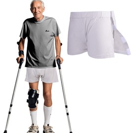 HEINALOUS Tear Away Underwear Shorts for Men Post Surgery Underwear Shorts, Adaptive Post Leg Hip Surgery Recovery Short Pants, Leg Side Open Underwear Shorts, Grey (Grey, X-Large)
