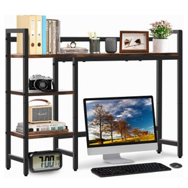 GYXZ Desktop Shelf, 45'' Desktop Organizer Shelf for Computer Monitor, 4 Tier Desktop Hutch Storage Rack for Home Office Dorm, Rustic Brown