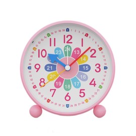 HOTIYOK Telling Time Teaching Clock for Nursery Kids Learning Alarm Clock 4 Inch Analog Clock Small Cute Table Clocks Girls Bedroom Desk Silent Non Ticking Educational Clock(Pink)