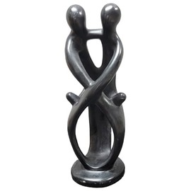 Stoneage Arts Bonding Family Love Parent with Child Sculpture, Ujamaa - Family Unity. Décor Genuine Hand Carved in Kenya Modern Contemporary Couple Gift (Black, 8 Inch/Family of 4), SS1900