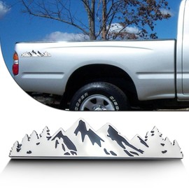 OUESAAS Snow Mountain Graphic Logo Badge, 10 Inch Mountains, Trunk Tailgate Emblem, Car Exterior Accessories (Silver Black)