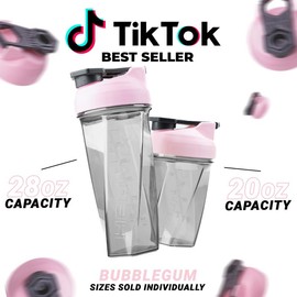 HELIMIX Blender Shaker Bottle Made in USA No Whisk Ball Needed:_Bubble Gum_20oz