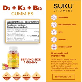 SUKU Vegan D3 + K2 + B12 Gummies