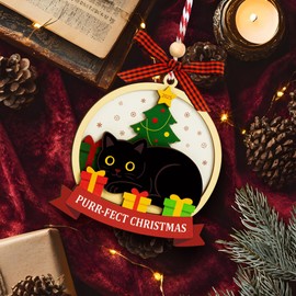 Woodamore Black Cat Ornaments for Christmas Tree Decorations - Funny Black Cat Gifts for Women, Cute Cats Christmas Ornaments for Cats Lovers, Kitten Ornament Ideas