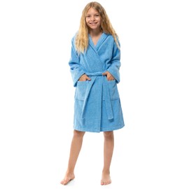 Twinzen Children's Bathrobe with Hood 100% Oeko-Tex Cotton Children's Bathrobe for Boys Terry Towelling Extra Soft and Absorbent Bathrobe Teenagers, blue