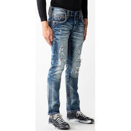 Rock Revival - Mens Kinsly RP3690A Straight Jeans, Color Denim, Size: 40W x 32L