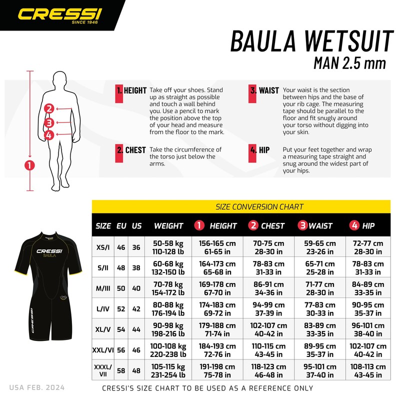 Cressi Baula 2.5 mm Man, Black/Yellow, M