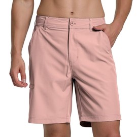 Zusmen Men's Classic Fishing Golf Short,Lightweight Stretch Multi Pocket Stretch Flat Front Shorts for Me(Pink38)