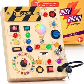 Busy board with 13 LED light switches. 3-year-old Montessori toy, wooden sensory board, children's activity toy, travel toy for birthdays over 3 years old baby toys，toddlertoys  Play Nursery，busy board for toddlers