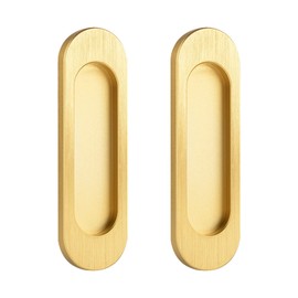 MOROBOR Self-Stick Oval Sliding Door Pulls, 2pcs Aluminum Alloy Flush Pull Punch-Free Handle for Sliding Barn Door Windows Cabinets (Brushed Gold, 100mm)