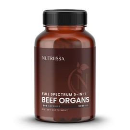 Nutriissa Full-Spectrum Beef Organ Capsules 5400 mg – Grass-Fed Liver, Heart, Kidney, Spleen & Pancreas – EPEB Certified for Purity & Potency – 240 Capsules