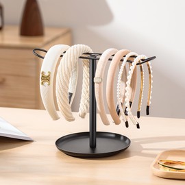 Josmimic Headband Holder for Hair Accessories: Elegant Organizer with Storage Tray, Perfect for Girls' Vanity, Dresser, or Bathroom. Black