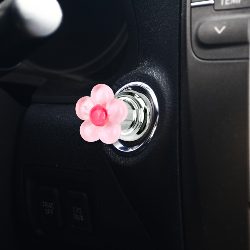 lasuroa Car One-Touch Start Button, Pink Flower Car Starter Cover