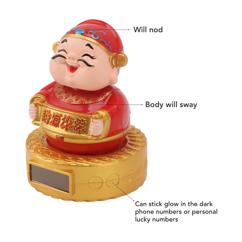 Cai Shen Statue Solar Power Shaking Head Vivid Decorative Chinese