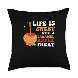 Life Is Sweet Awesome Caramel Apple Treat Candy Apple Lovers Throw Pillow