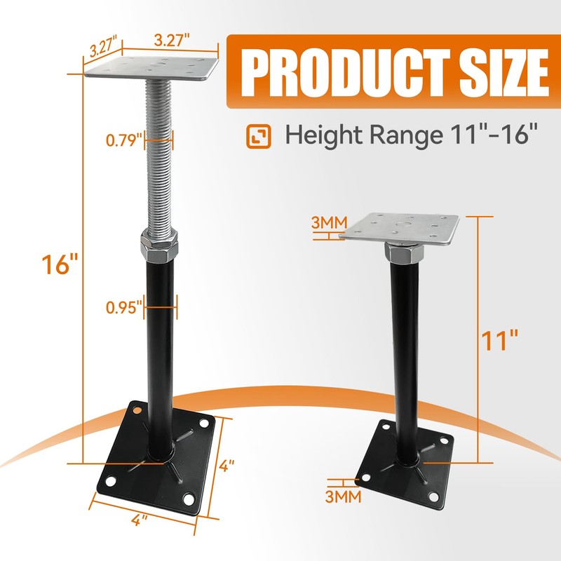 House Floor Jacks for Leveling, Adjustable Jack Post with 11"-16"