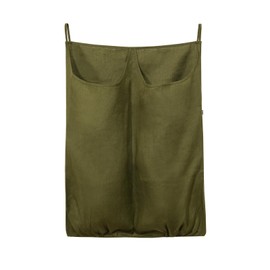 HSOFTIFY 100% Pure Linen Dual Hanging Laundry Bag with 2 Deep Pocket and 2 Side Zipper 20x27in, Over The Door Laundry Hamper Space Saving Hampers for Dirty Clothes Home Travel, Green