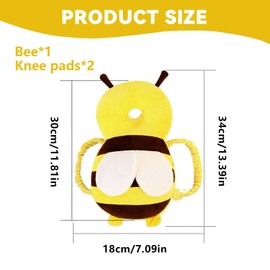 WJWINER Baby Head Protector, Baby Head Protection Backpack, Adjustable Protective Pillow Baby with Knee Pads, Head Protection Baby Falling Over for Toddlers Crawling and Learning to Run, Bee-Shaped