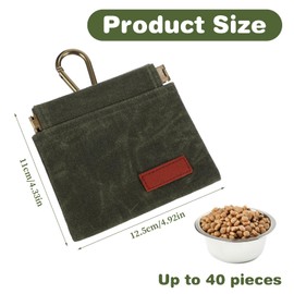 Dog Treat Pouch for Pet Training, Green Pocket Sized Dog Treat Pouches Cotton Fabric Hand Free Treats Walking Bag with Carabiner, Self-Closing Puppy Feed Snack Reward for Pet Travel or Outdoor Use
